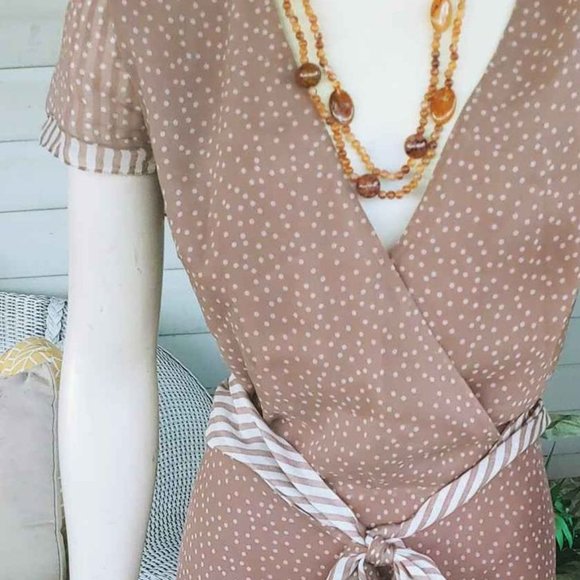 ADRIANNA PAPELL--MINI POLKA DOT/STRIPPED DRESS - Picture 3 of 3